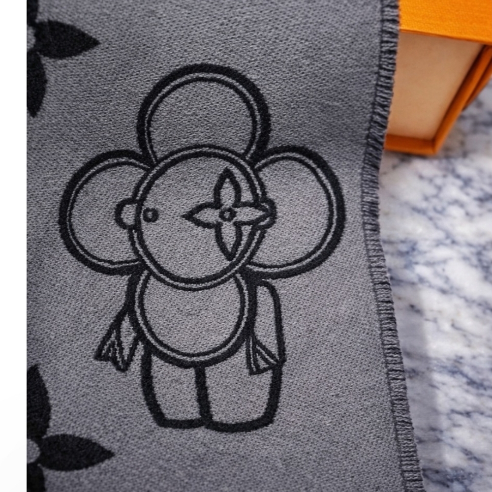 Louis Vuitton Monogram Vivienne Scarf in Black and Gray - Picture 4 of 5